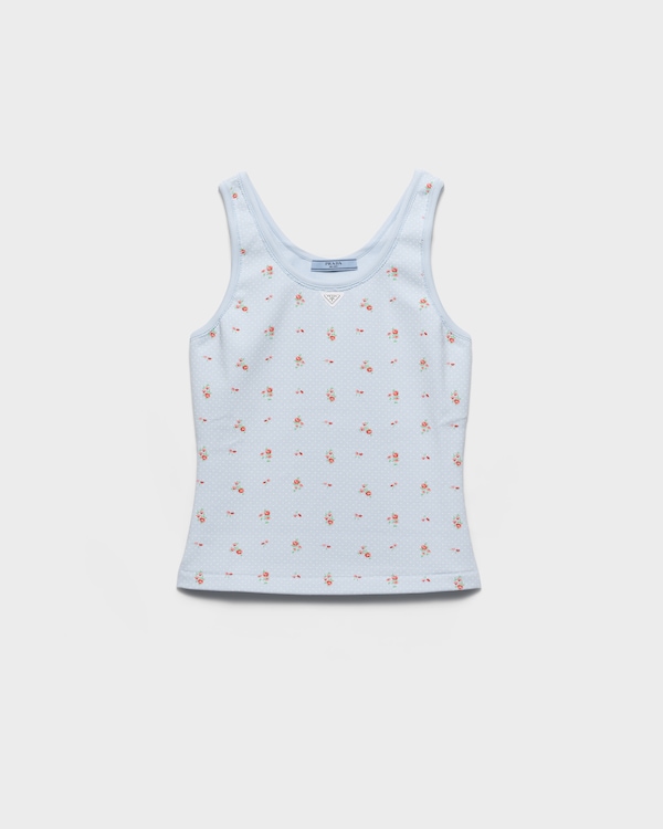 Bouquet print ribbed knit tank top - Sky Blue Bouquet print ribbed knit tank top - Sky Blue