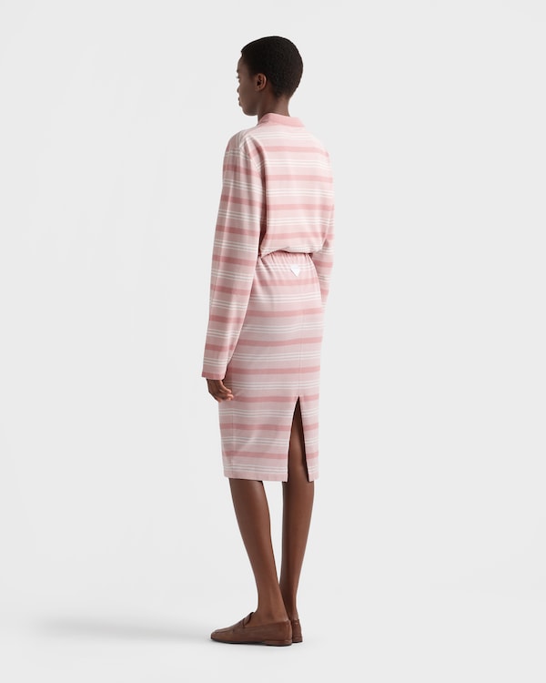 Camisa polo de manga larga en piqué a rayas - Rosa Alabastro Camisa polo de manga larga en piqué a rayas - Rosa Alabastro