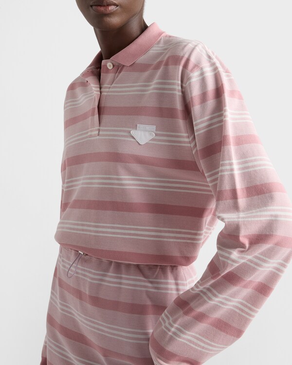 Camisa polo de manga larga en piqué a rayas - Rosa Alabastro Camisa polo de manga larga en piqué a rayas - Rosa Alabastro