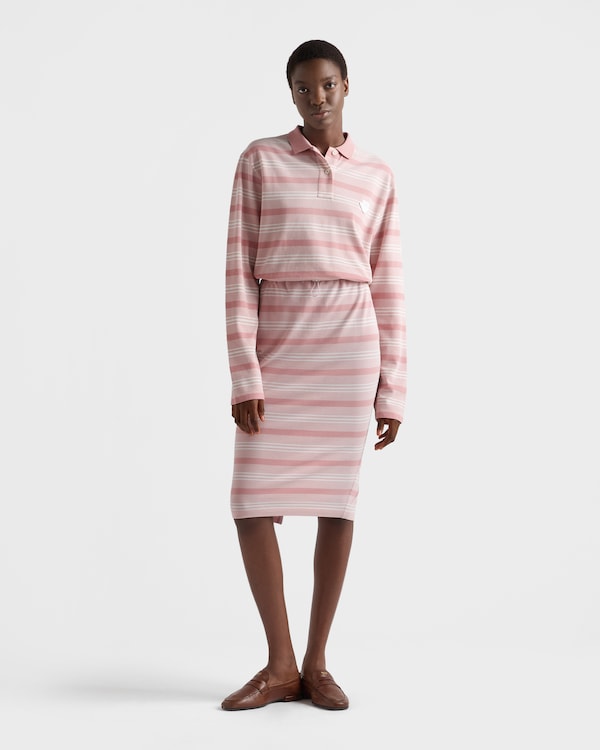 Camisa polo de manga larga en piqué a rayas - Rosa Alabastro Camisa polo de manga larga en piqué a rayas - Rosa Alabastro