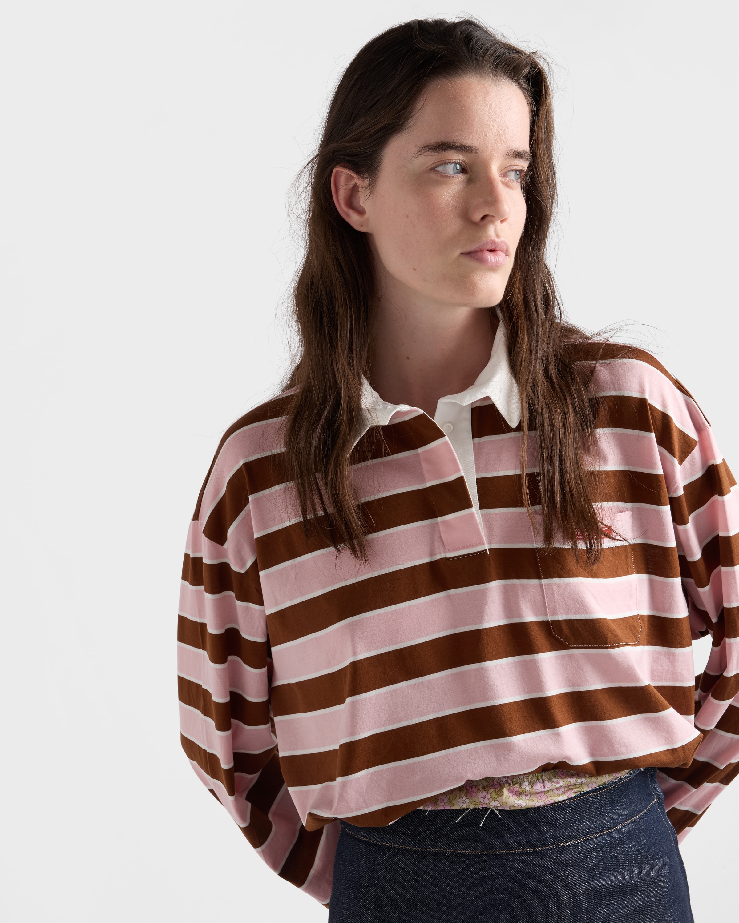 Alabaster/tobacco Long-sleeved Bayadere Print Lisle Cotton T-shirt