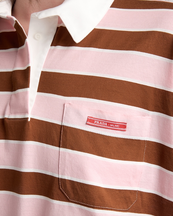 Camiseta de manga larga en algodón lisle con estampado bayadere - Alabastro/Tabaco Camiseta de manga larga en algodón lisle con estampado bayadere - Alabastro/Tabaco