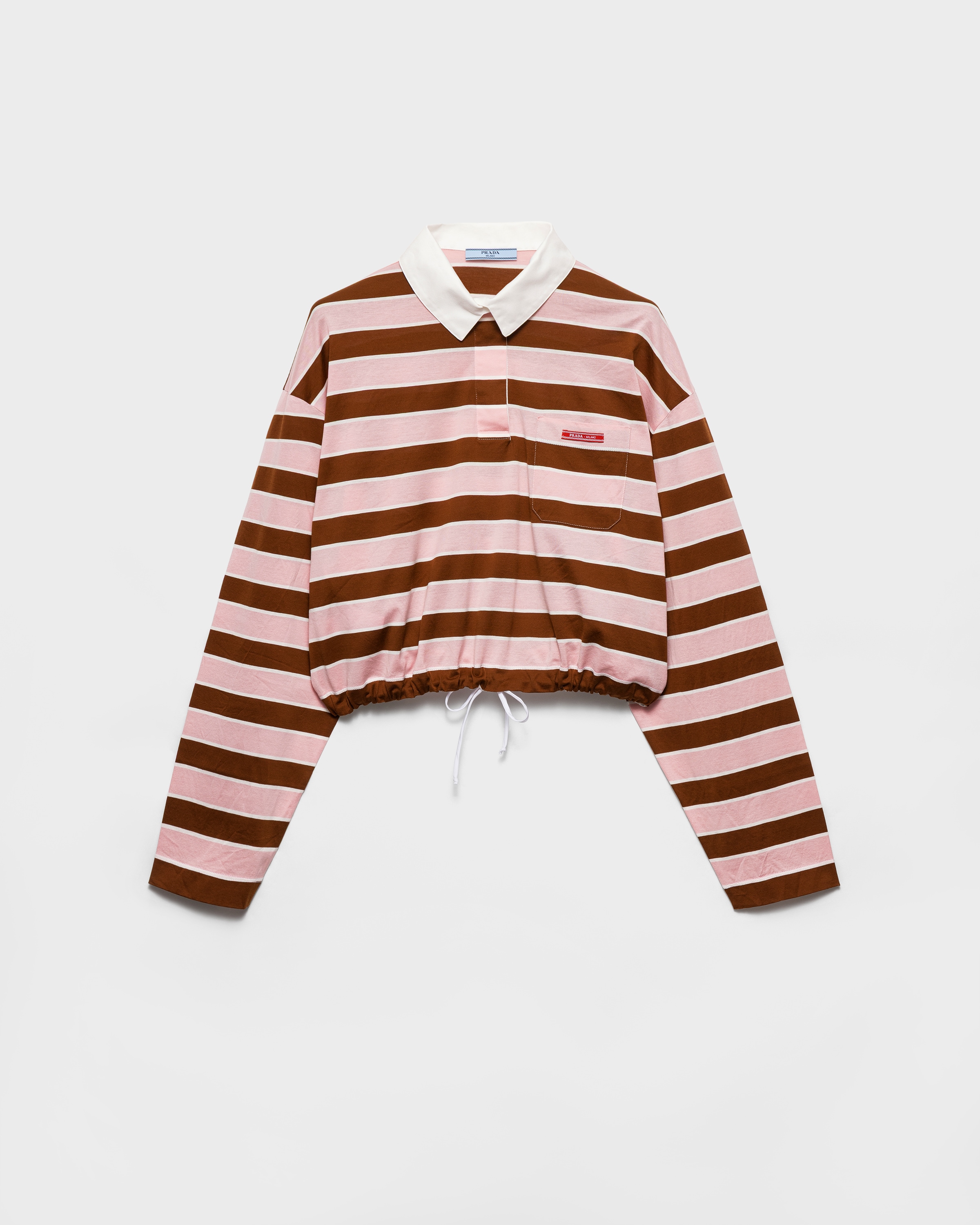 Alabaster/tobacco Long-sleeved Bayadere Print Lisle Cotton T-shirt