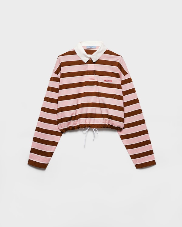 Camiseta de manga larga en algodón lisle con estampado bayadere - Alabastro/Tabaco Camiseta de manga larga en algodón lisle con estampado bayadere - Alabastro/Tabaco