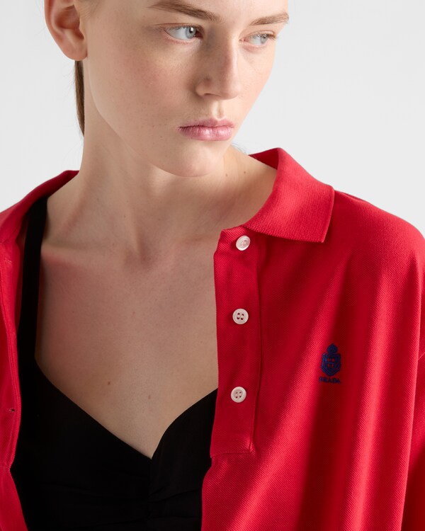 长袖棉质珠地布Polo衫 - 红色 长袖棉质珠地布Polo衫 - 红色