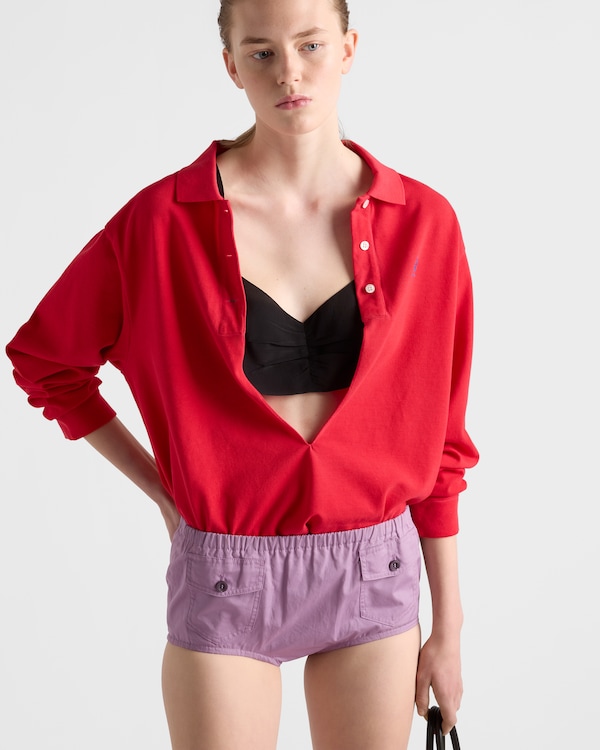 长袖棉质珠地布Polo衫 - 红色 长袖棉质珠地布Polo衫 - 红色