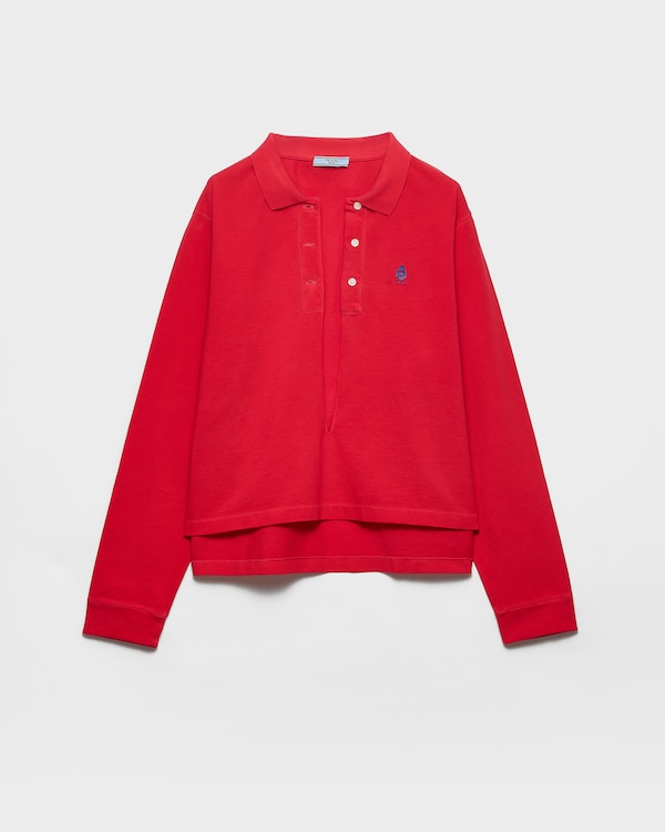长袖棉质珠地布Polo衫 - 红色 长袖棉质珠地布Polo衫 - 红色
