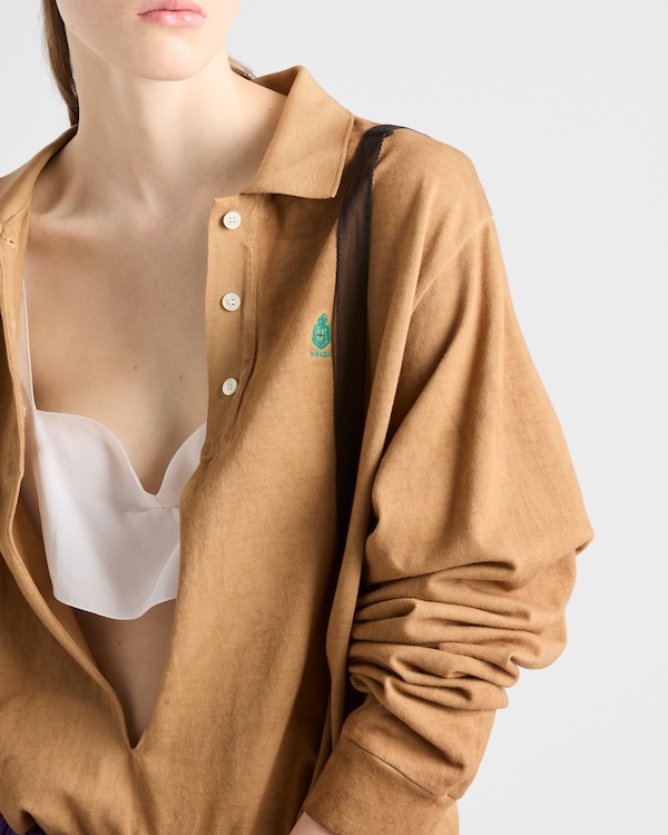 Long-sleeved cotton piqué polo shirt - Khaki Long-sleeved cotton piqué polo shirt - Khaki