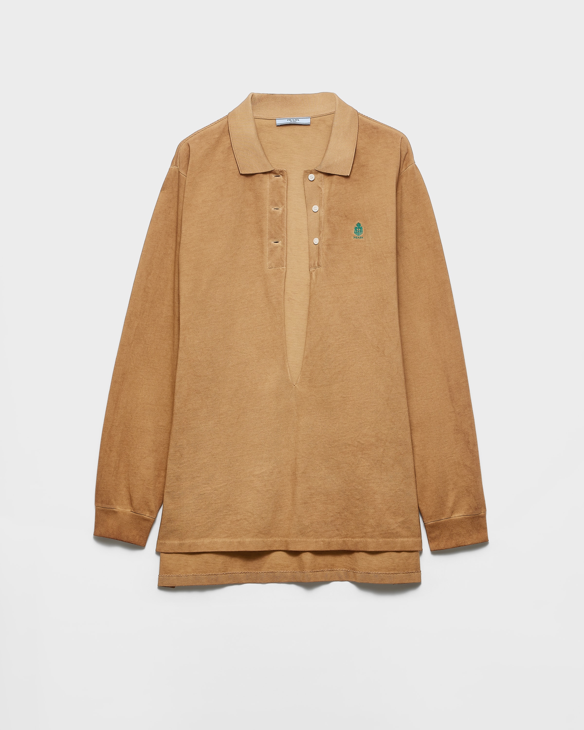 カーキ コットンピケ 長袖 ポロシャツ | PRADA