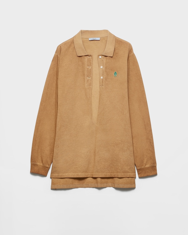 Long-sleeved cotton piqué polo shirt - Khaki Long-sleeved cotton piqué polo shirt - Khaki