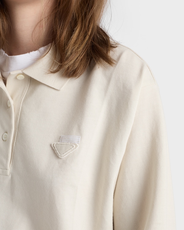 Long-sleeved piqué and jersey polo shirt - Chalk White Long-sleeved piqué and jersey polo shirt - Chalk White