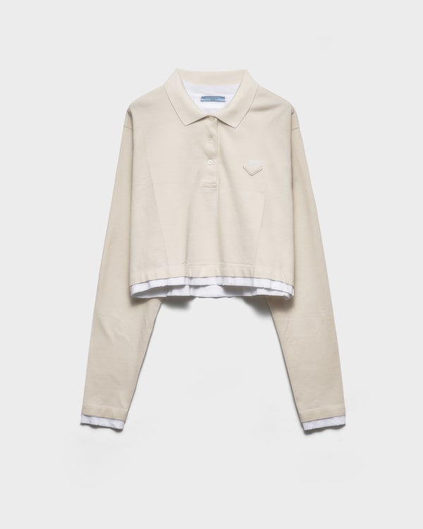 Long-sleeved piqué and jersey polo shirt - Chalk White Long-sleeved piqué and jersey polo shirt - Chalk White