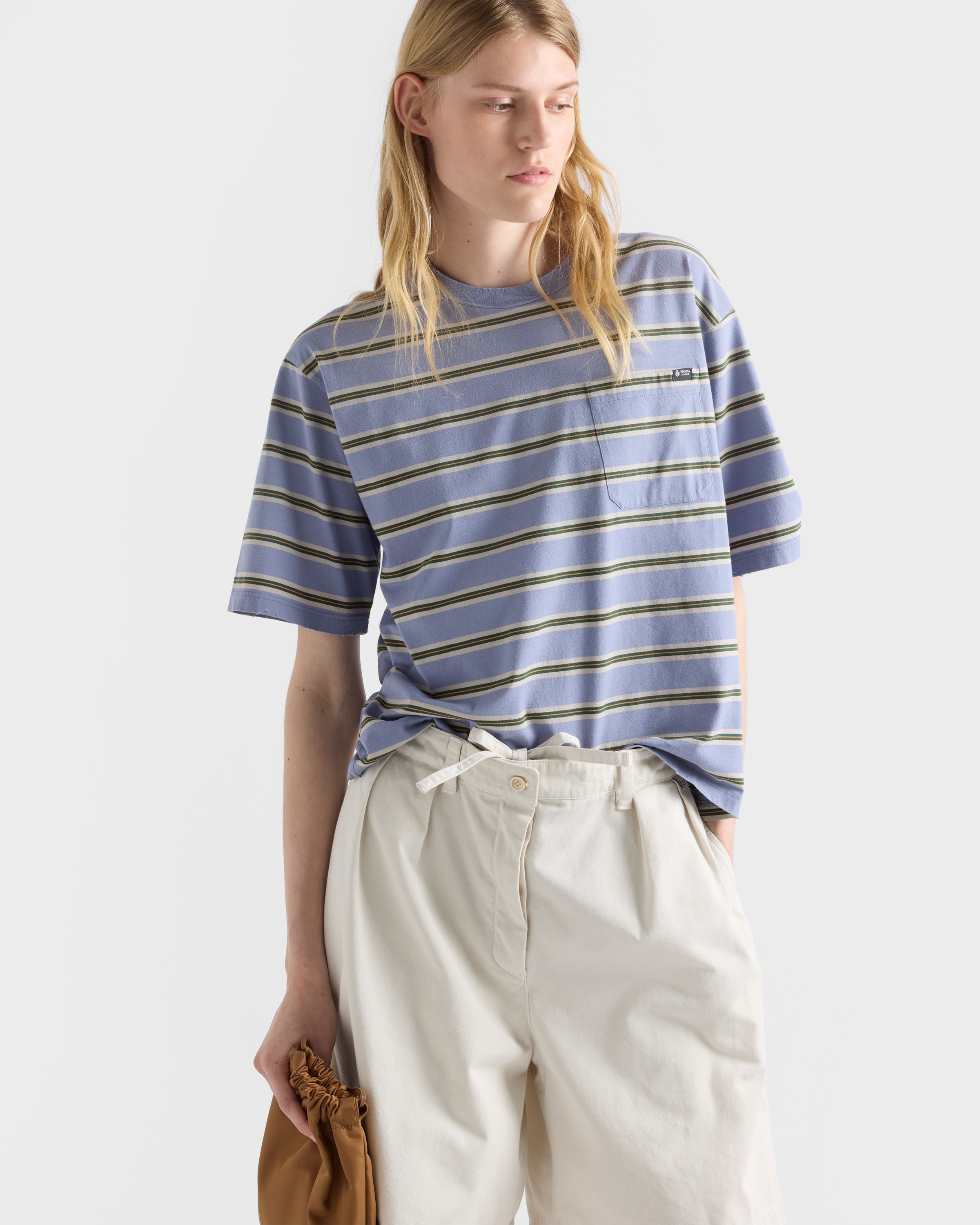 Periwinkle/lime Striped Cotton Jersey T-shirt | PRADA - United States