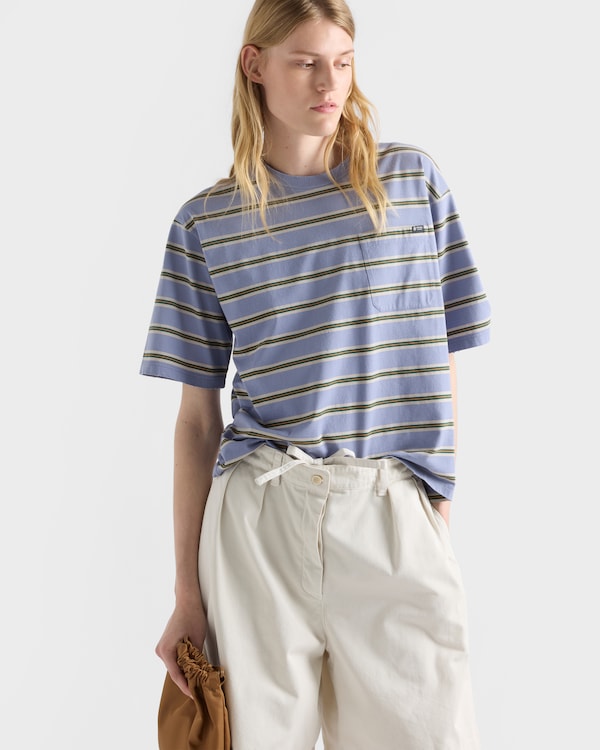 Striped cotton jersey T-shirt - Periwinkle/Lime Striped cotton jersey T-shirt - Periwinkle/Lime