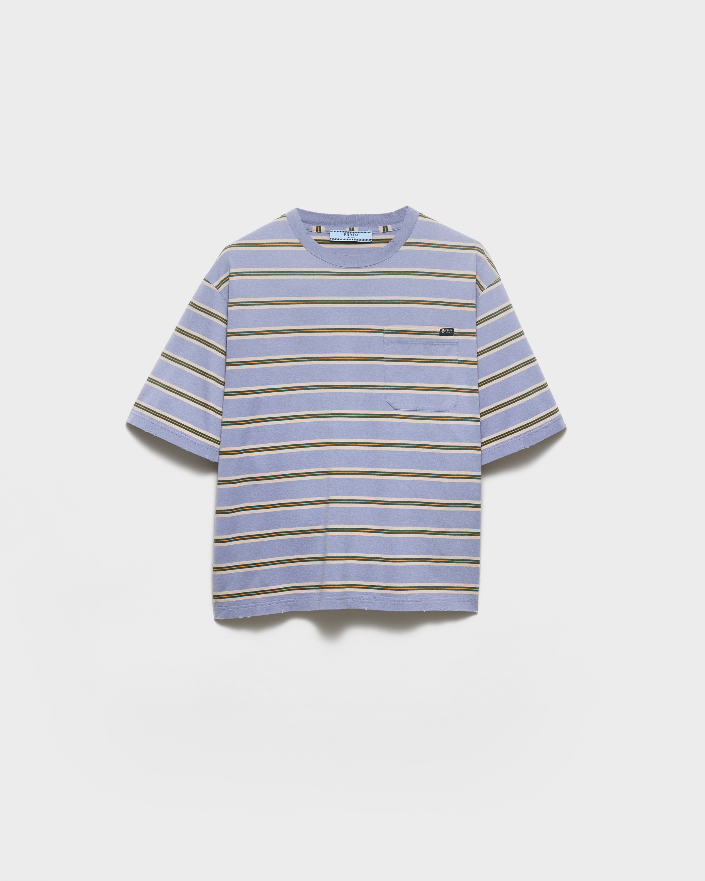 Periwinkle/Lime Striped cotton jersey T-shirt | PRADA - United States