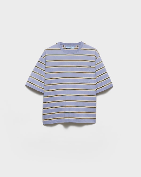 Striped cotton jersey T-shirt - Periwinkle/Lime Striped cotton jersey T-shirt - Periwinkle/Lime