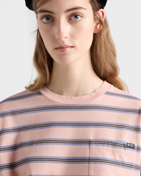 Long-sleeved striped cotton jersey T-shirt - Peach/Periwinkle Long-sleeved striped cotton jersey T-shirt - Peach/Periwinkle