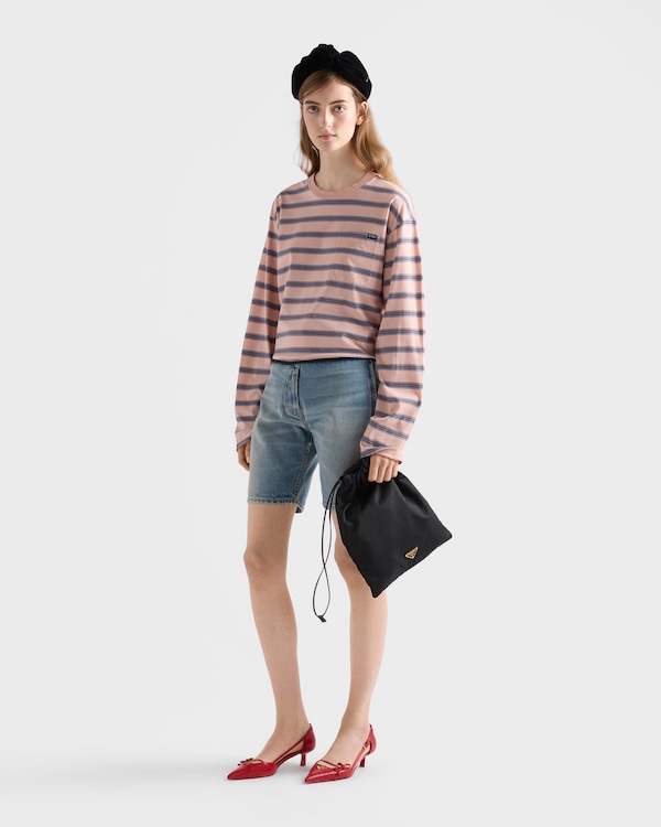 Long-sleeved striped cotton jersey T-shirt - Peach/Periwinkle Long-sleeved striped cotton jersey T-shirt - Peach/Periwinkle