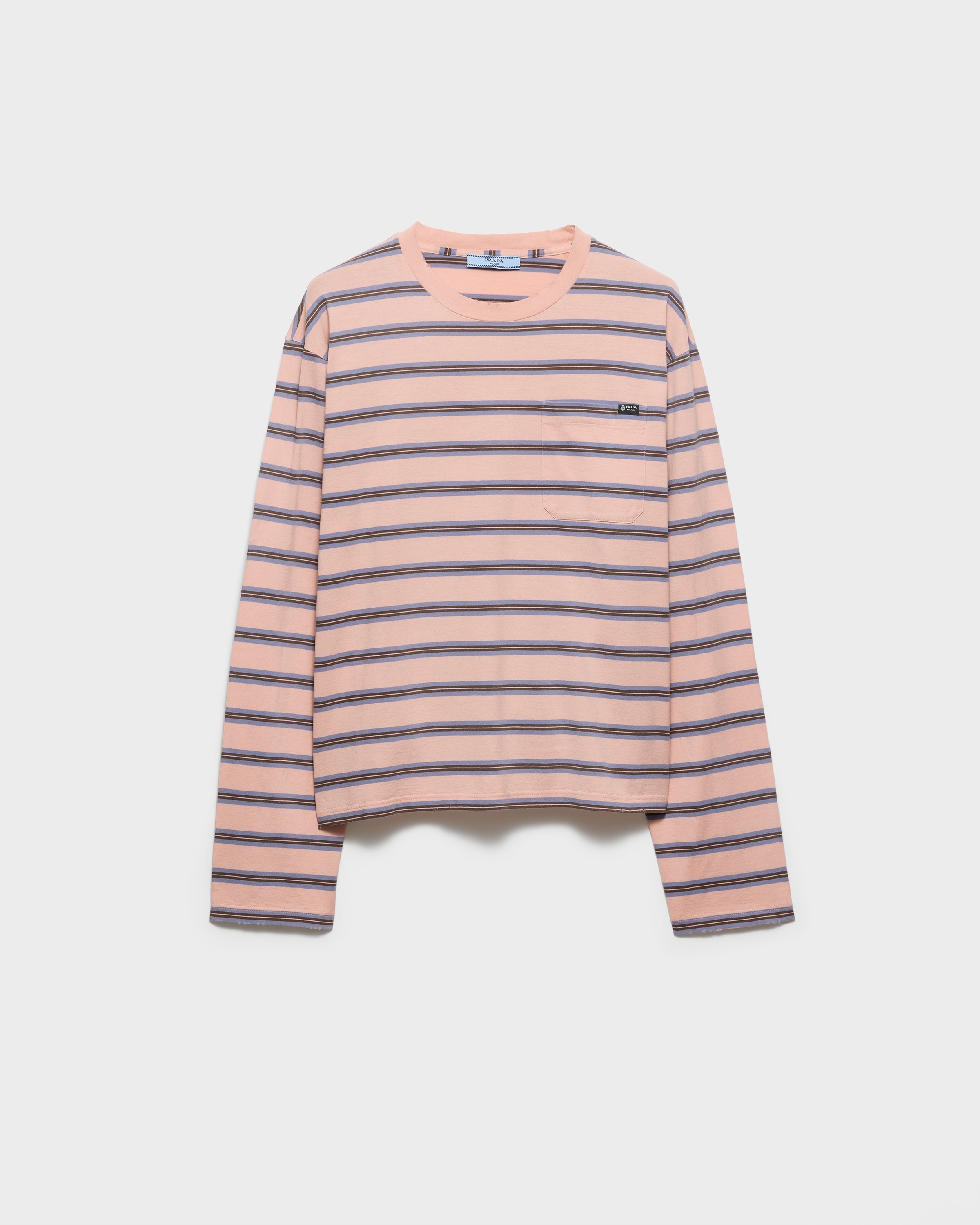 Peach/Periwinkle Long-sleeved striped cotton jersey T-shirt