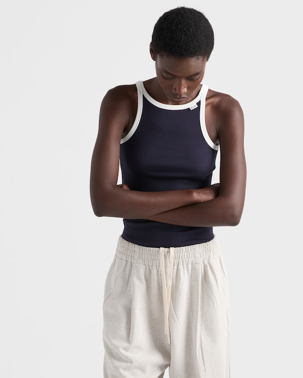 Ribbed knit tank top - Blue/White Ribbed knit tank top - Blue/White