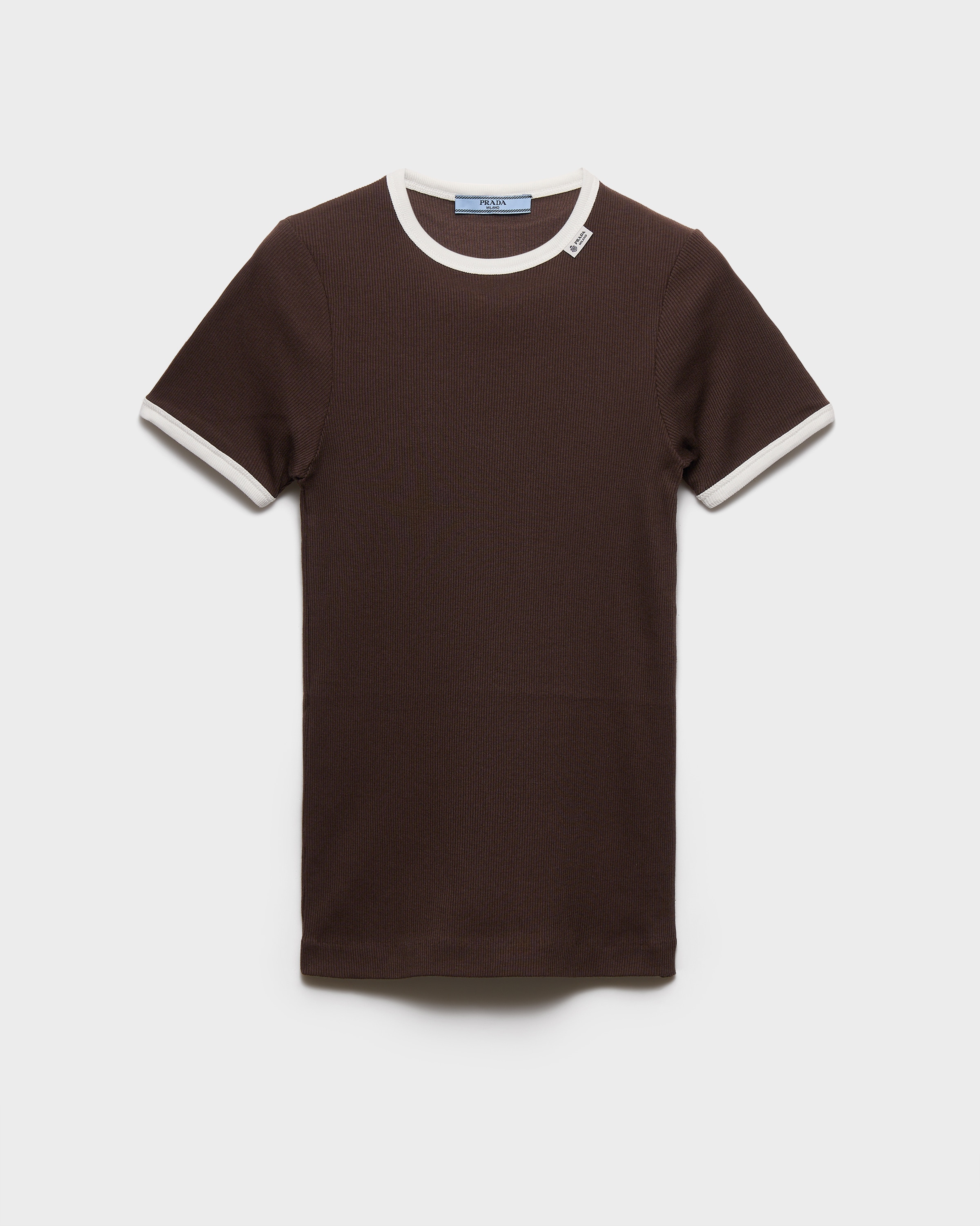 Ebony/white Ribbed Knit Top | PRADA - United Kingdom