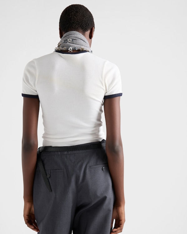 Ribbed knit top - White/Blue Ribbed knit top - White/Blue