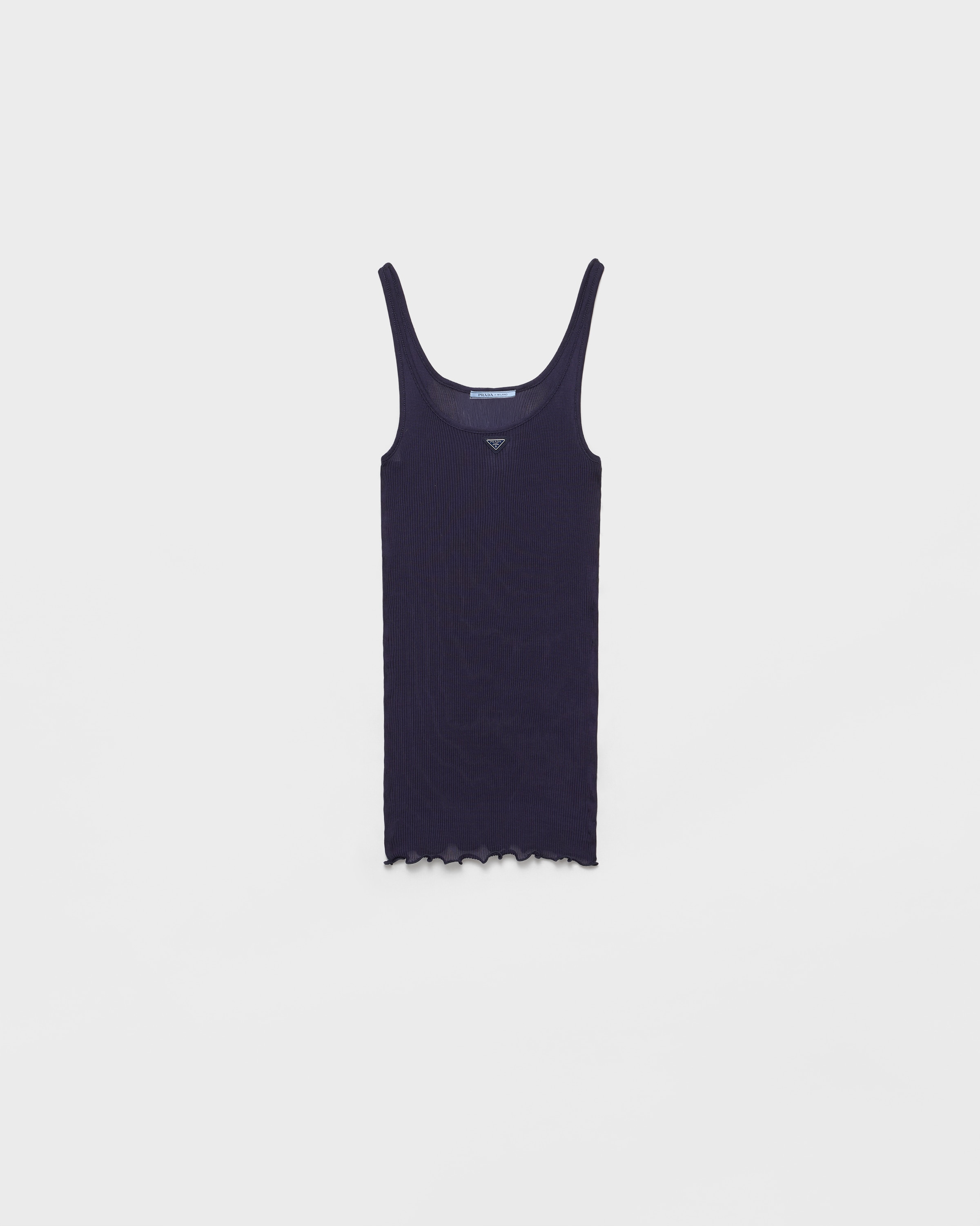 Baltic Blue Ribbed Knit Silk Tank Top | PRADA - Canada