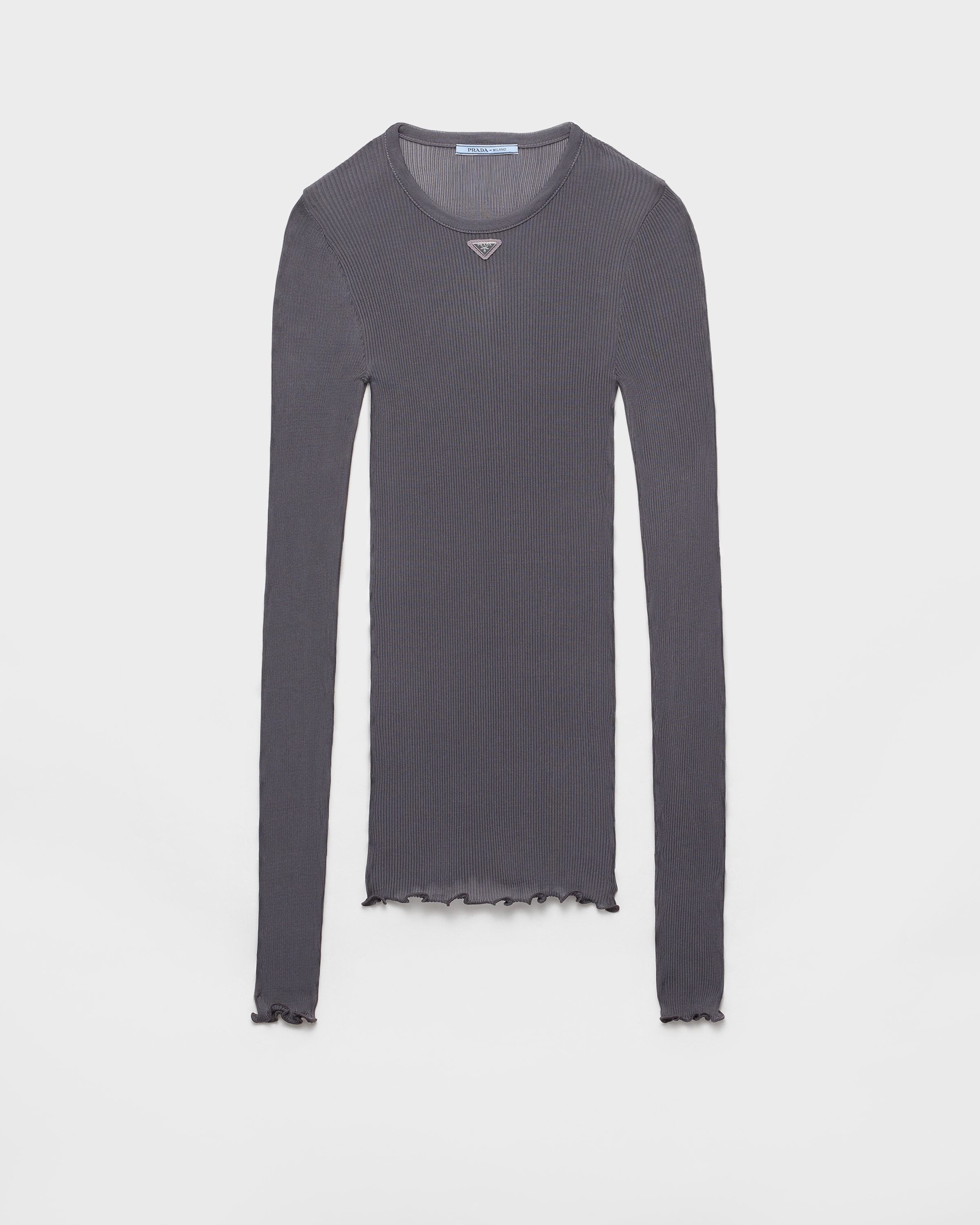 Lead Gray Ribbed Knit Top | PRADA - United States