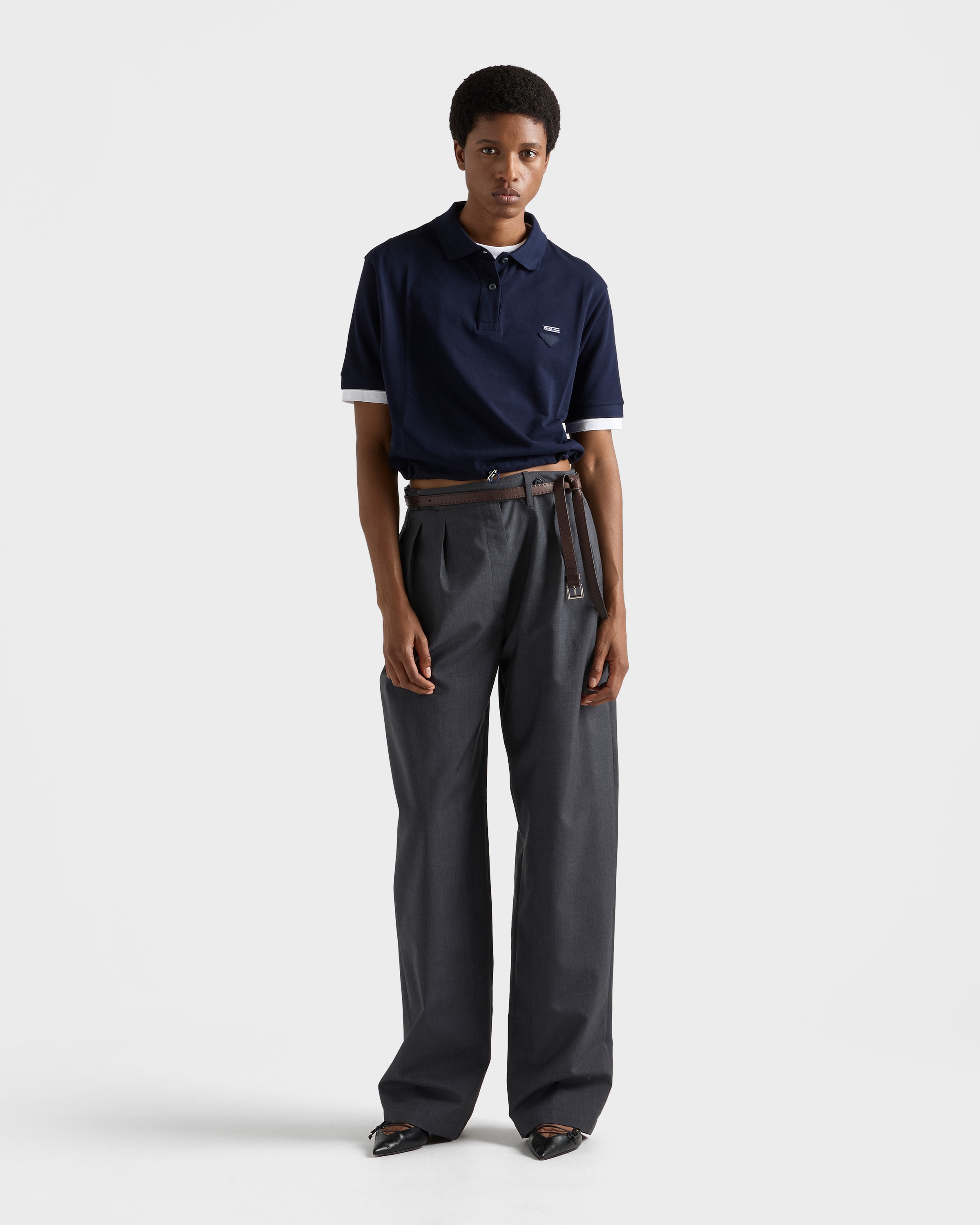 Navy Piqué And Jersey Polo Shirt | PRADA - Japan