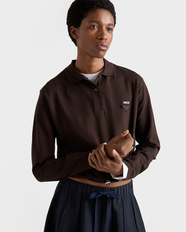 Piqué and jersey polo shirt - Ebony Piqué and jersey polo shirt - Ebony