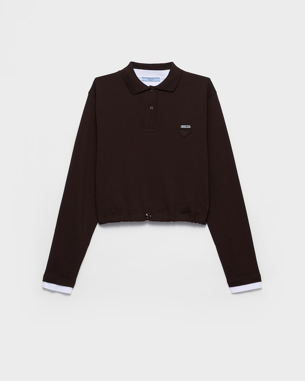 Piqué and jersey polo shirt - Ebony Piqué and jersey polo shirt - Ebony