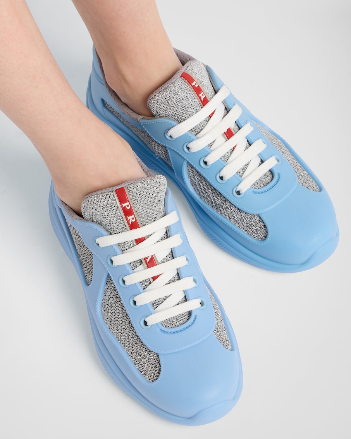 Light Blue Prada America's Cup Soft Rubber And Bike Fabric Sneakers PRADA