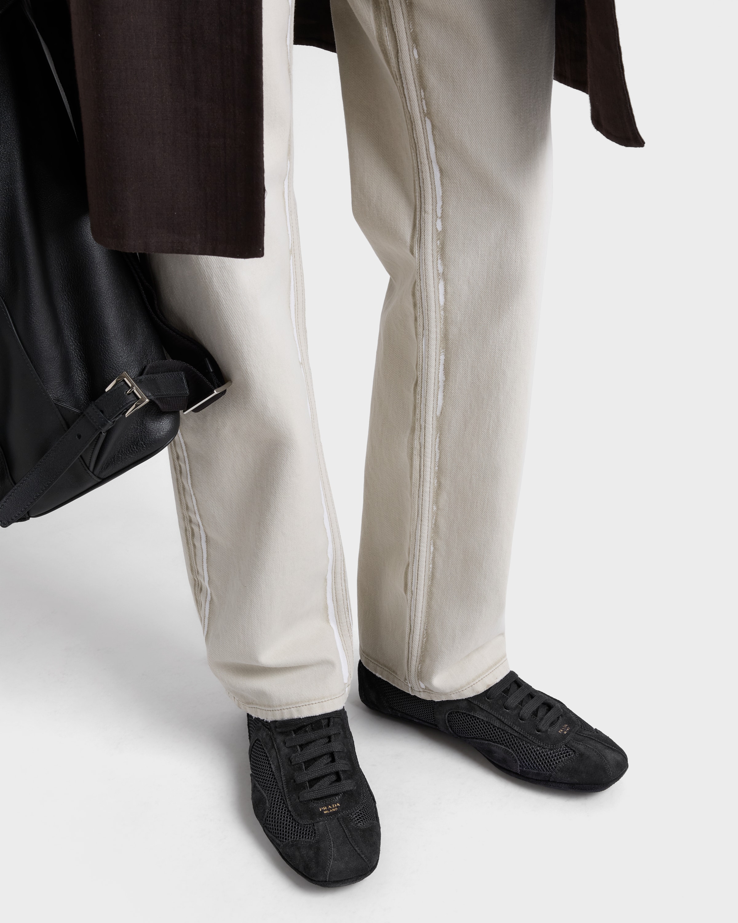 Black Montecarlo Re-Edition 2005 suede and mesh sneakers | PRADA