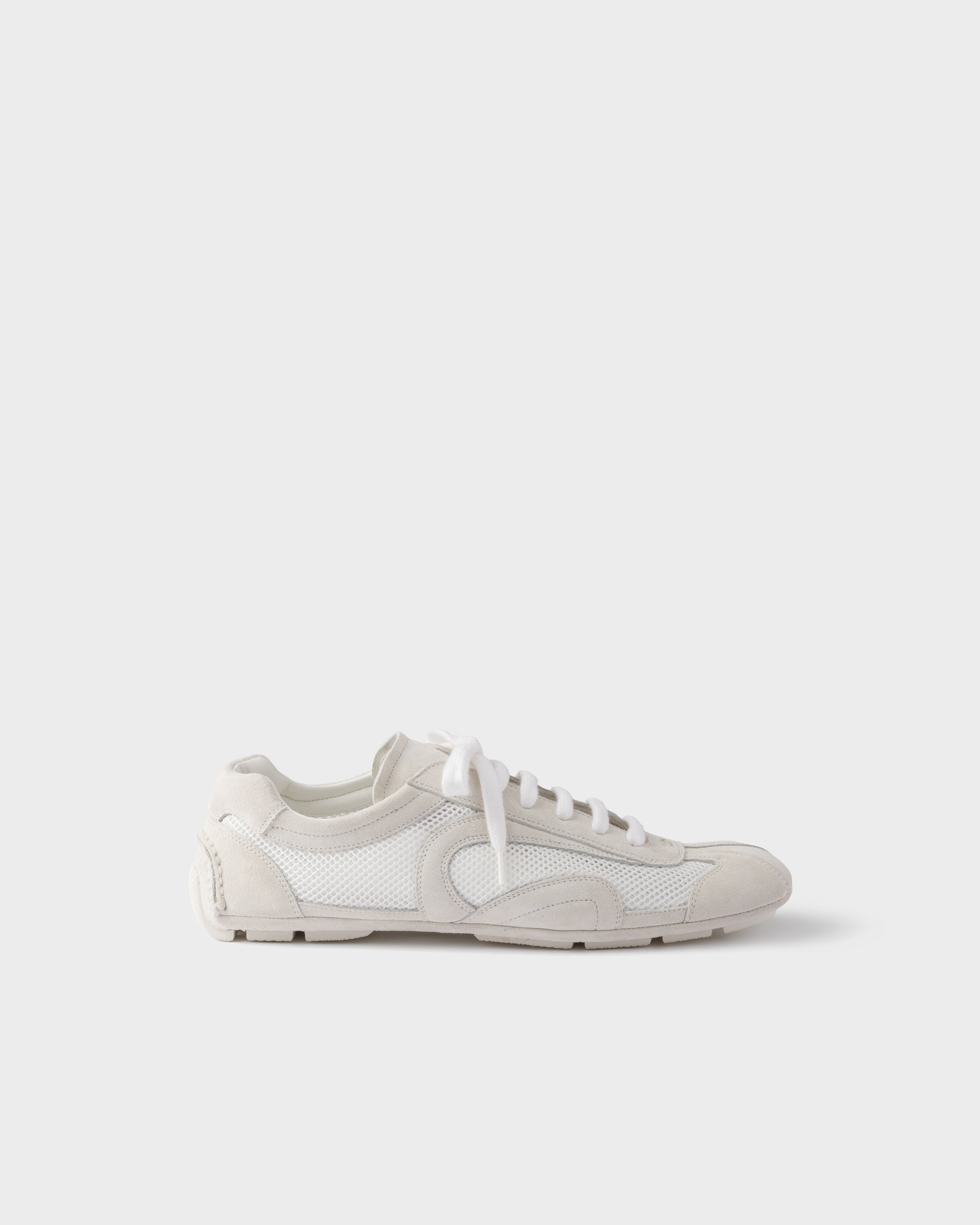 Prada Sneakers Montecarlo Re-edition 2005 In Pelle Scamosciata E Tessuto Rete, Uomo, Bianco, Taglia 11,5