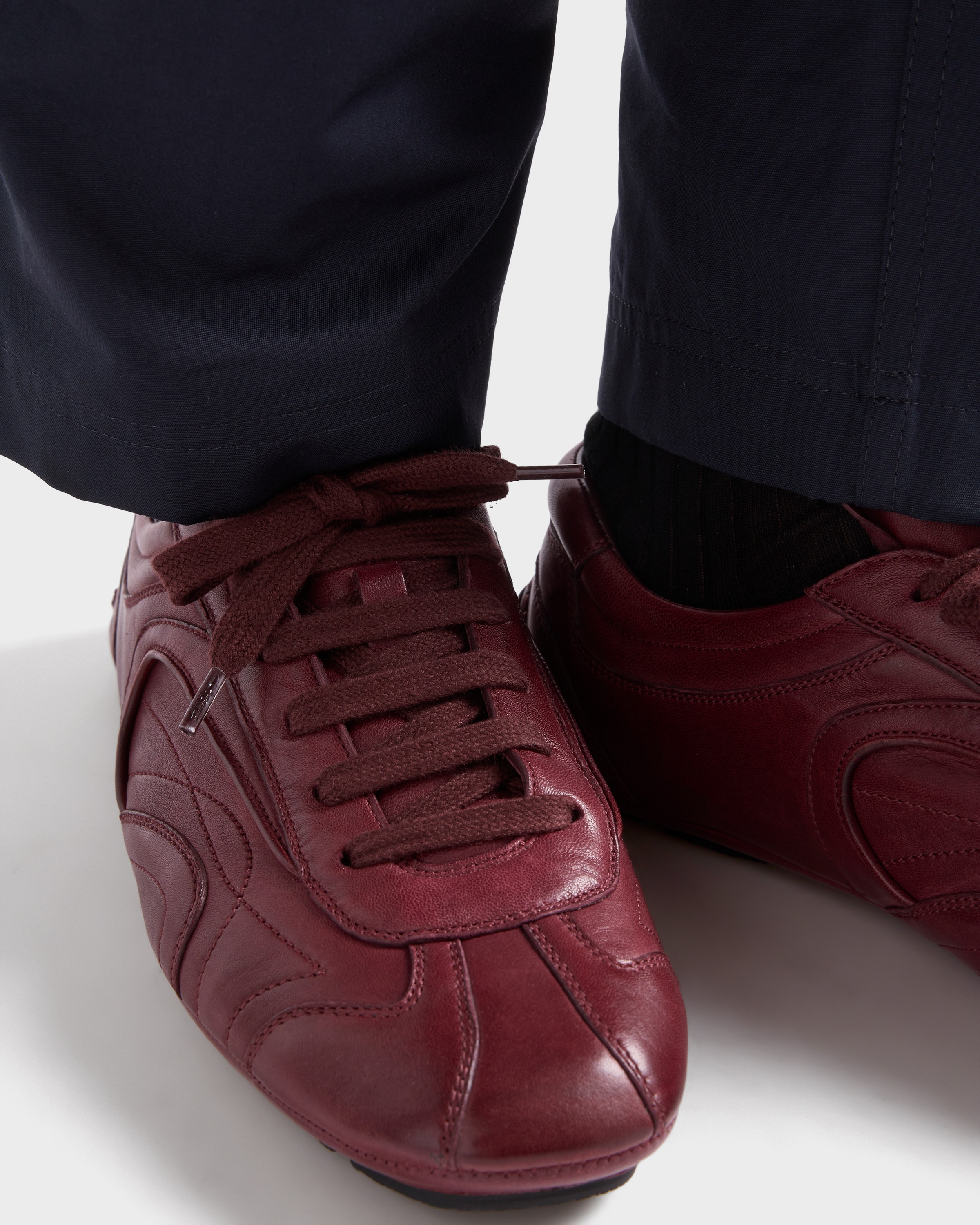 Prada Montecarlo Re-edition 2005 Antiqued Nappa Leather Sneakers In Burgundy