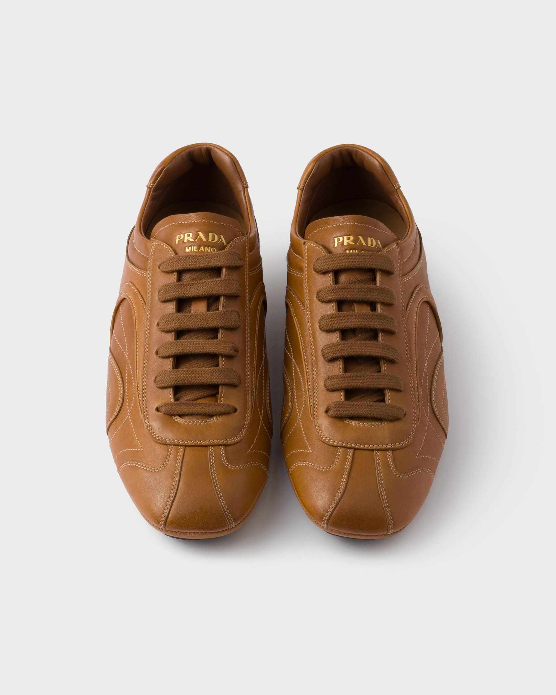 PRADA 25S MONTECARLO ANTIQUED SNEAKERS IN MAHOGANY BROWN SUEDE