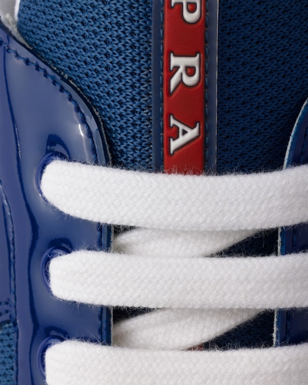 Patent leather and technical fabric Prada America's Cup sneakers - Sapphire/Anthracite Patent leather and technical fabric Prada America's Cup sneakers - Sapphire/Anthracite
