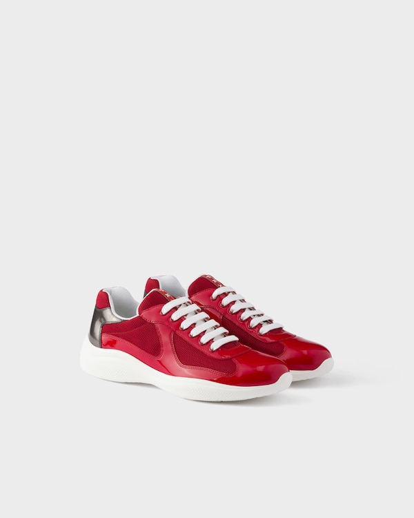 Patent leather and technical fabric Prada America's Cup sneakers - Red/Anthracite Patent leather and technical fabric Prada America's Cup sneakers - Red/Anthracite