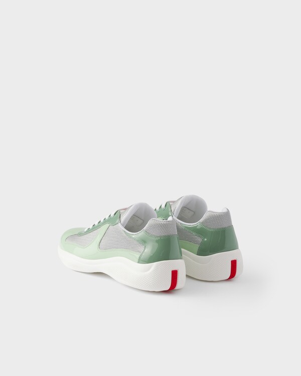 Patent leather and technical fabric Prada America's Cup sneakers - Dew/Sage Patent leather and technical fabric Prada America's Cup sneakers - Dew/Sage