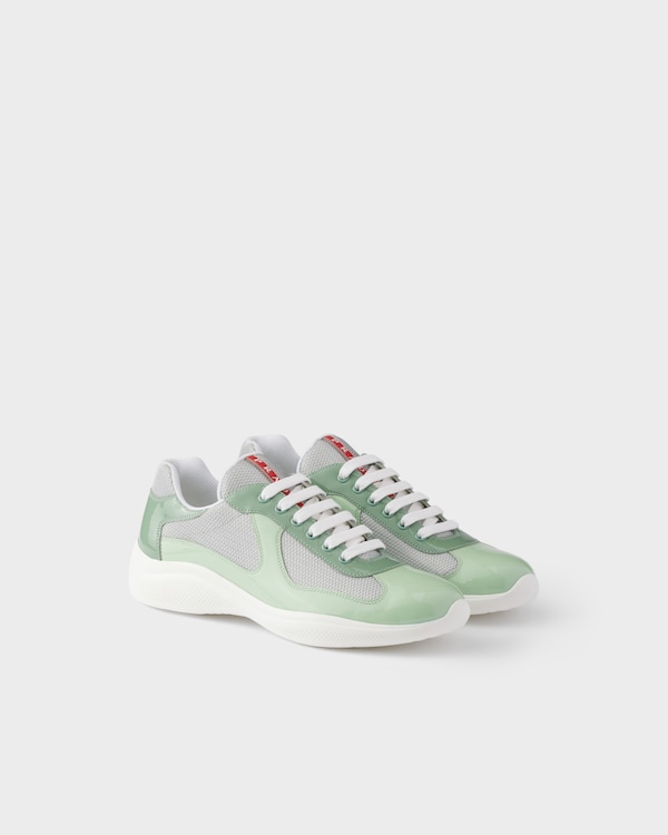 Patent leather and technical fabric Prada America's Cup sneakers - Dew/Sage Patent leather and technical fabric Prada America's Cup sneakers - Dew/Sage