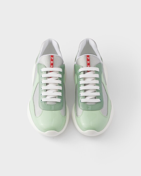 Patent leather and technical fabric Prada America's Cup sneakers - Dew/Sage Patent leather and technical fabric Prada America's Cup sneakers - Dew/Sage
