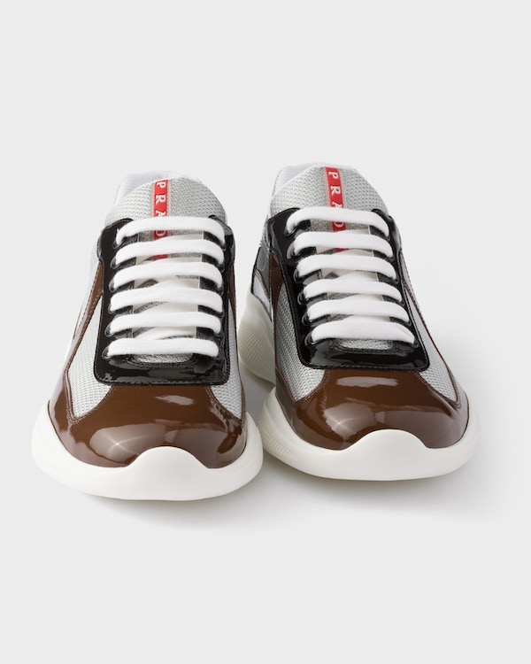 Patent leather and technical fabric Prada America's Cup sneakers - Rosewood/Ebony Patent leather and technical fabric Prada America's Cup sneakers - Rosewood/Ebony