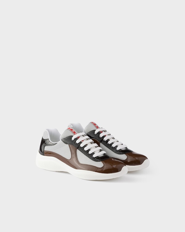 Patent leather and technical fabric Prada America's Cup sneakers - Rosewood/Ebony Patent leather and technical fabric Prada America's Cup sneakers - Rosewood/Ebony