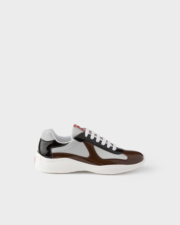 Patent leather and technical fabric Prada America's Cup sneakers - Rosewood/Ebony Patent leather and technical fabric Prada America's Cup sneakers - Rosewood/Ebony