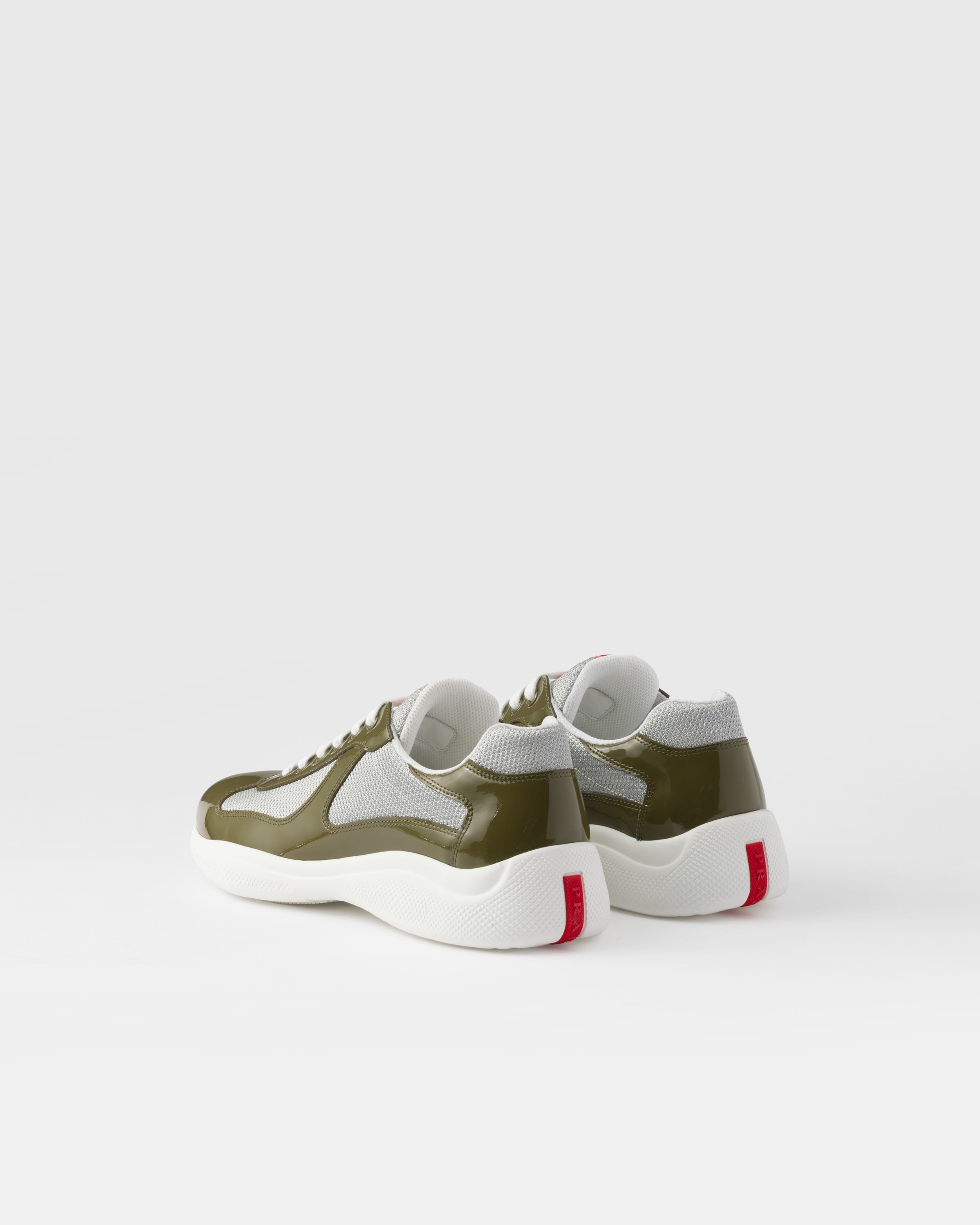 Prada Round Head Low-cut Sneakers In Loden Green/silver