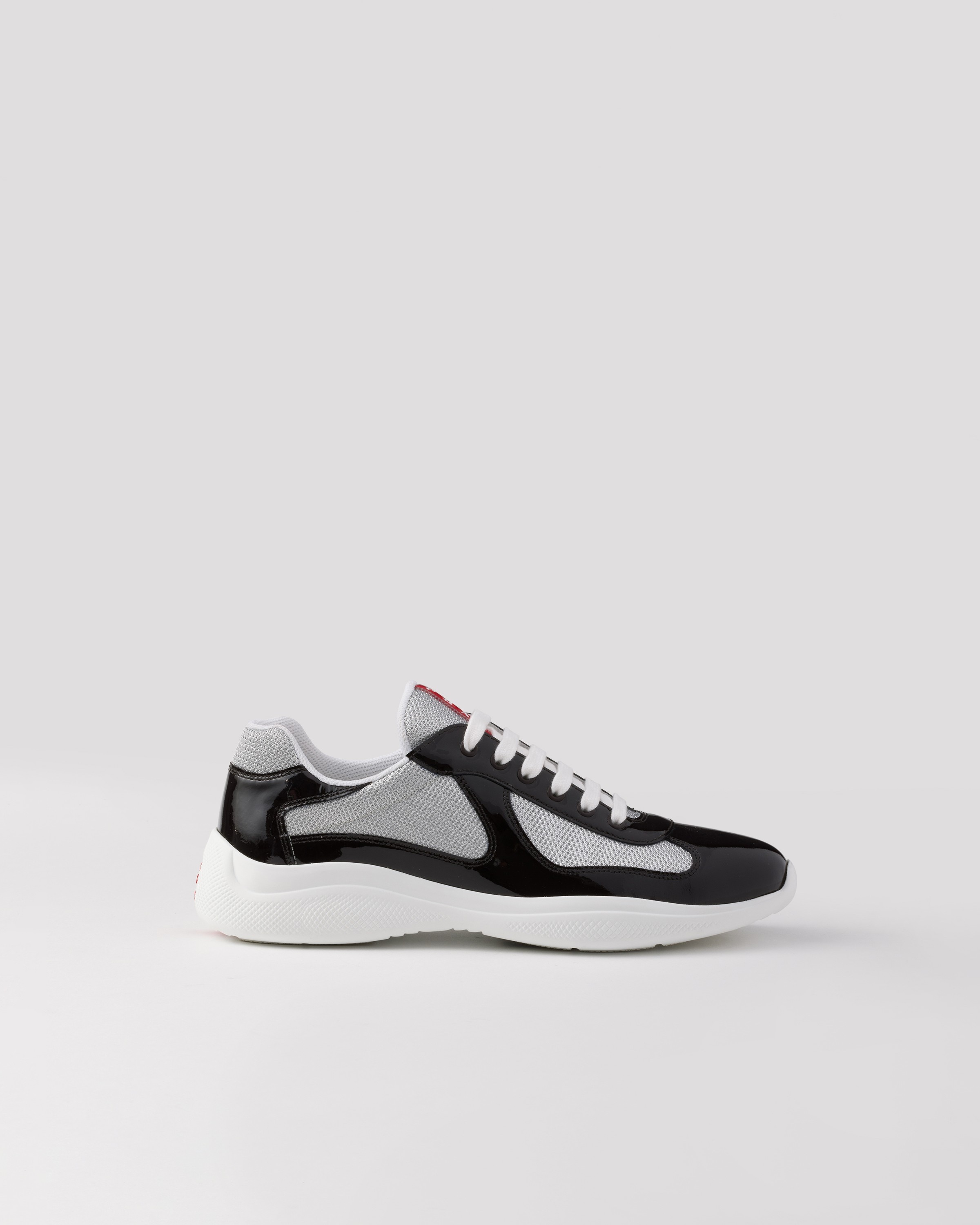 Ebony/silver Patent Leather And Technical Fabric Prada