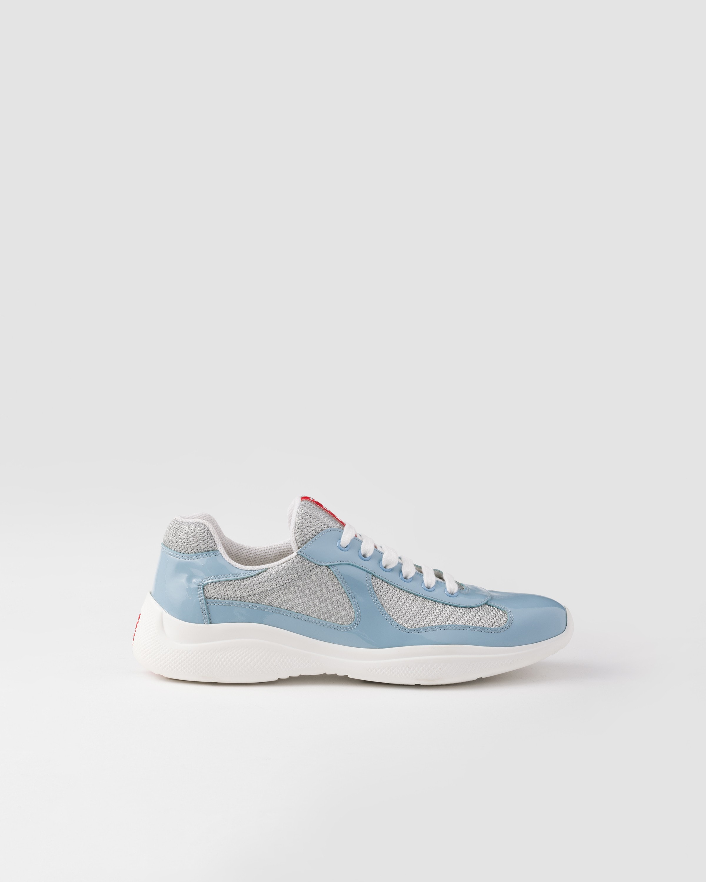 Sneakers Prada America's Cup In Vernice E Tessuto Bike, Uomo, Argento/celeste, Taglia 10