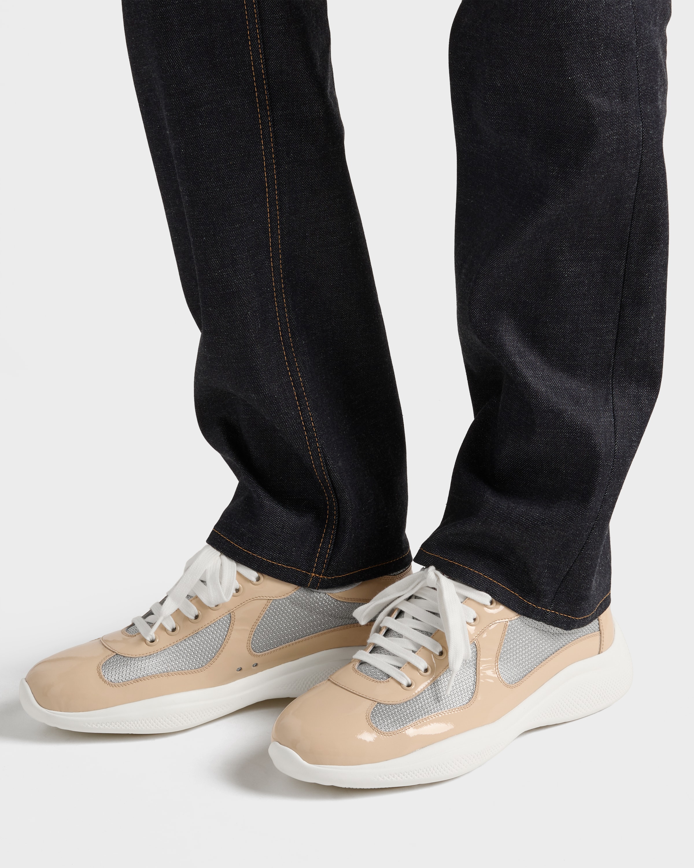 Quartz/Silver Patent leather and technical fabric Prada