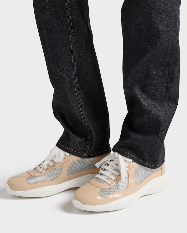 Patent leather and technical fabric Prada America's Cup sneakers - Quartz/Silver Patent leather and technical fabric Prada America's Cup sneakers - Quartz/Silver