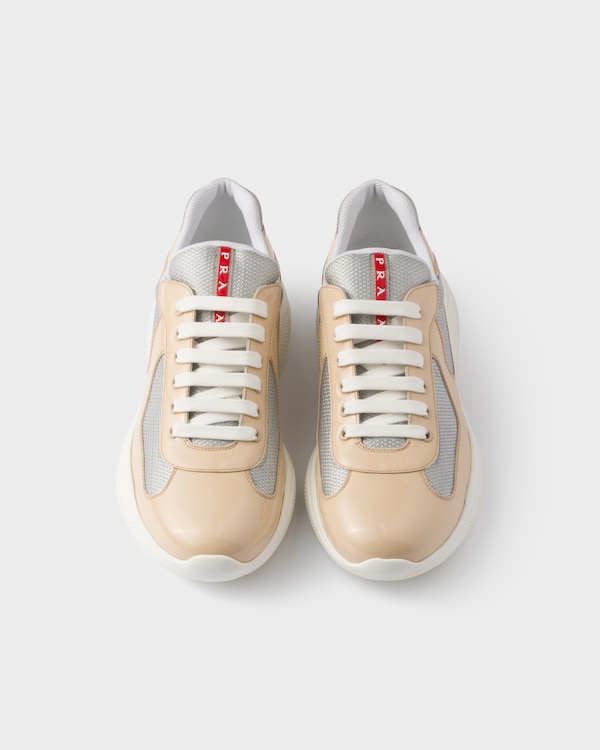 Patent leather and technical fabric Prada America's Cup sneakers - Quartz/Silver Patent leather and technical fabric Prada America's Cup sneakers - Quartz/Silver